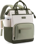 LOVEVOOK Laptop Backpack for Women with Giant Tumbler Holder,17 inch Professional Nurse Teacher Backpack Computer Laptop Bag,Cute Travel Backpack Purse Work College Bag, Beige-Bean green-Army green
