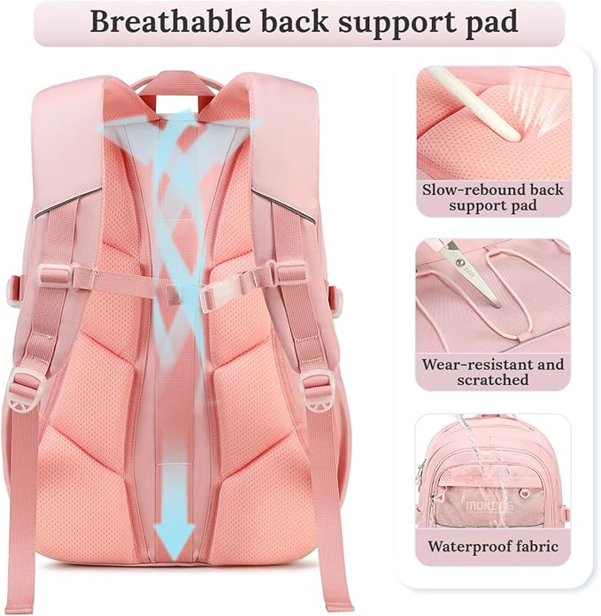 Cusangel Teen Girls Backpack for School,18in Student Laptop Pink Backpack For College,Travel Large Capacity Bookbag,Waterproof Daypack