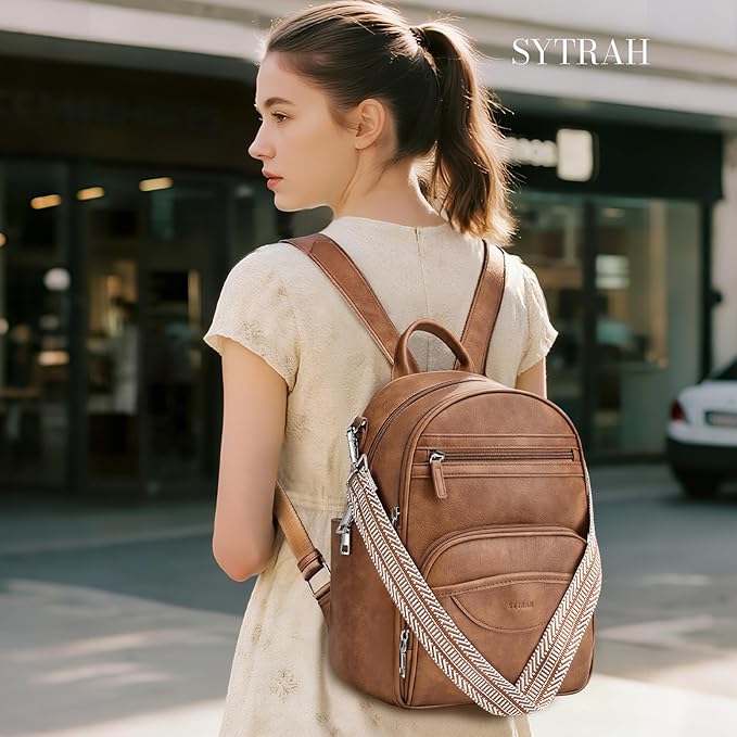 Small Backpack Purse for Women, Mini Backpack Vegan Leather with RFID Blocking & Tablet Pocket, Cute Shoulder Handbag for Travel, School & Work Brown