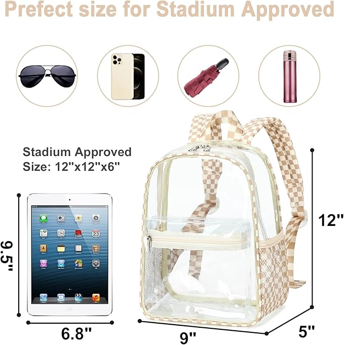 BTOOP Clear Mini Backpack for Stadium Events 12x12x6 Small Transparent Backpacks Plastic See Through Clear Bag for Concerts Work Festival Security Travel