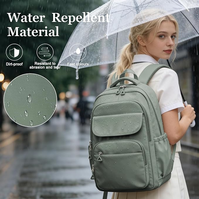 Cute School Backpack for Teens Girls Boys Waterproof School Bag Basic Backpack for College Students Multi Pocket Backpack Lightweight Casual Daypack Backpacks for Women Men（Green）