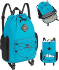 WANDF Drawstring Backpack with Removable Wet Pocket, Sandproof Beach Backpack with Bottom Compression Strap for Beach Mat, Swim Bag for Pool, Gym, Travel and Workout Gear (Teal)