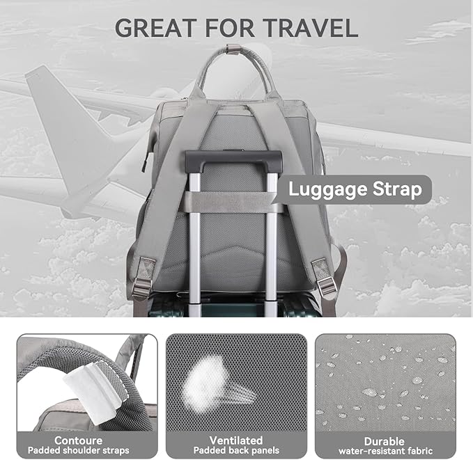 Laptop Backpack for Women & Men. 15.6 Inch Computer Backpack for Work Business, Waterproof Teacher Nurse Bag with Large Capacity, Lightweight College Bookbag Bags, Casual Daypack for Travel Grey