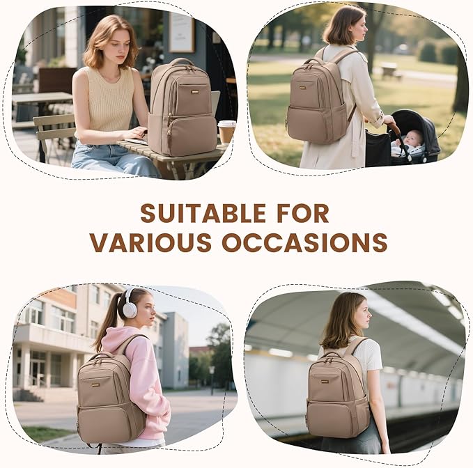 Lunch Backpack 16 Inch Laptop Backpack with Insulated Cooler Lunch Box Food Bag for College Work Camping Picnics (Champagne)
