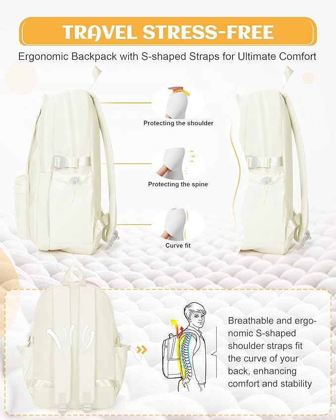 School Backpack for Teen Girls Lightweight College Backpack Women Travel Backpacks Waterproof High School Bookbag for Men Classic Casual Daypacks(Beige)