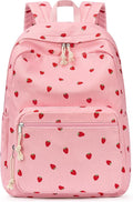 mibasies School Backpack for Girls with Laptop Sleeve: 18IN Large Capacity Corduroy Bookbag for Primary Middle School/College, Travel Daypack for Teens Women - Red Strawberry