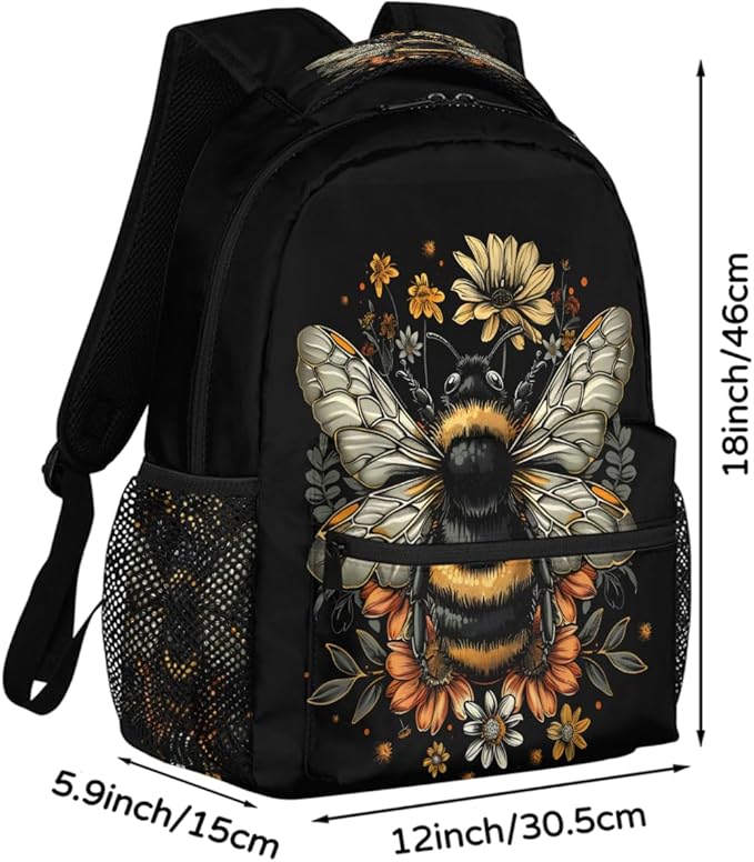Pardick Animal Bee Flower Backpack for Kids Girls Boys Lightweight School College Students 18in Bookbag Large Capacity Computer Backpacks Laptop Rucksack Travel Gym Hiking Camping Daypack