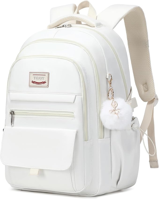 Laptop Backpack 15.6 Inch College Backpacks for Women, School Backpack for Girls,Students Aesthetic Anti Theft Travel Daypack Large Bookbags Middle High School Back Pack(Beige)