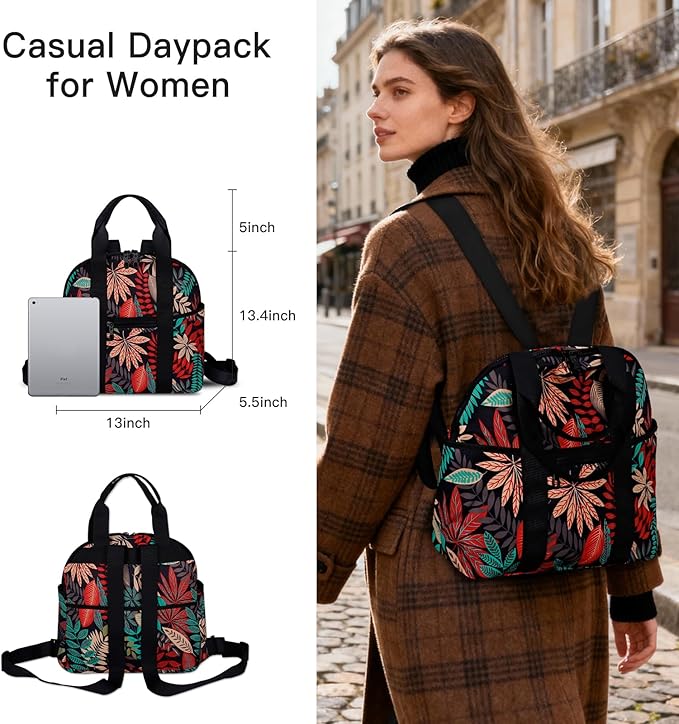 Women’s Backpack Purse Medium Size with Trolley Sleeve, Adjustable Strap/Top Handle, Water Resistant Travel Daypack, Maple Red