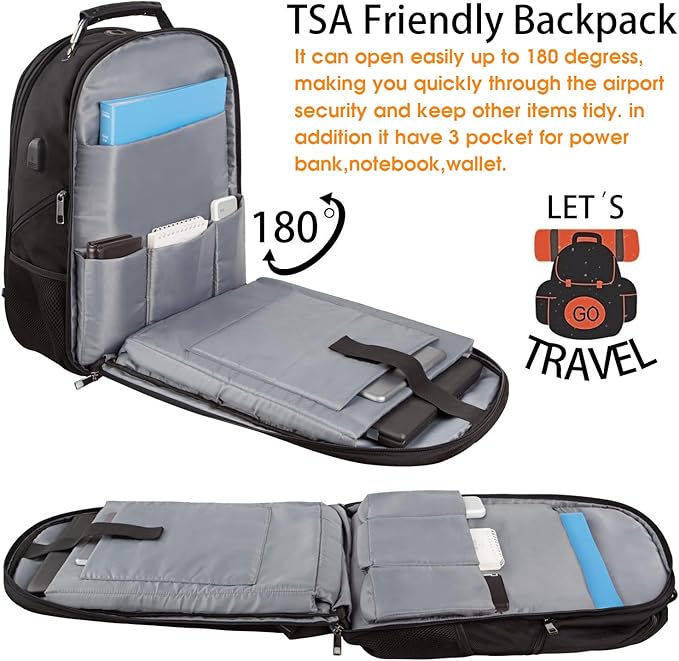 LTINVECK Extra Large 50L Travel Laptop Backpack, Blue, Unisex, Backpack with USB Charging Port, TSA Friendly, Durable, Heavy Duty, 17 Inch Laptop