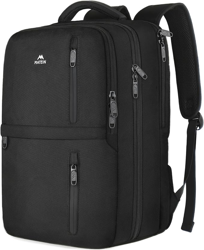 MATEIN Carry on Backpack, 40L Flight Approved Large Travel Laptop Backpack, 17 Inch Water Resistant Luggage Computer Daypack College Weekender Overnight Bag for Men & Women, Black