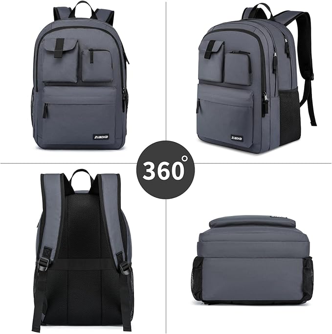 Backpack for Men & Women, Backpacks for School Teen Boys & Girl, Student Bookbag 15.6 inch Laptop Compartment with USB Charging Port for High Middle School, Black Travel Casual Bag