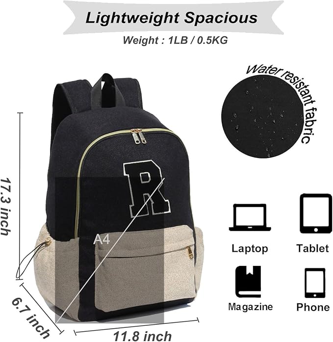ESVAN Personalized Gifts Backpack Canvas Linen Nylon 17 inch Laptop Bag for Women Casual College