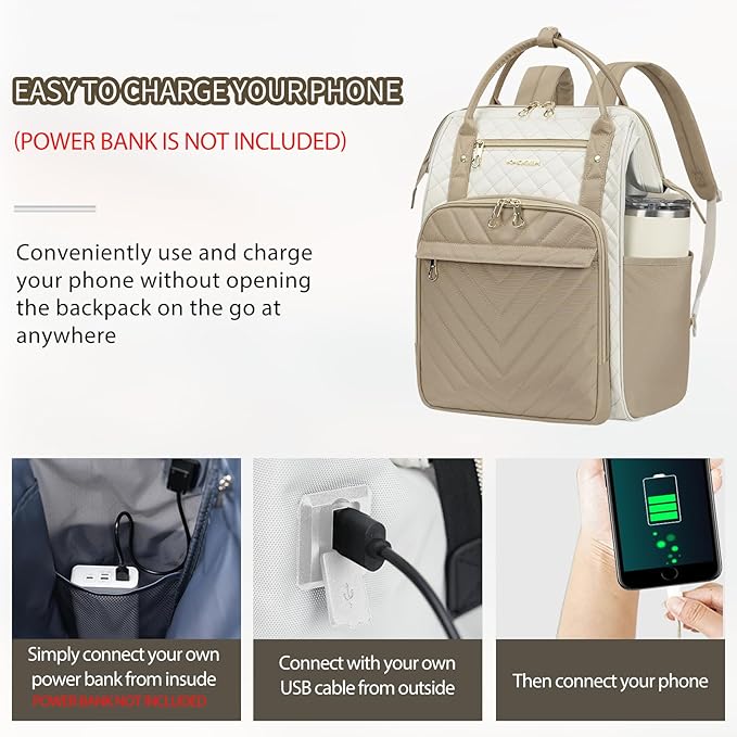 KROSER Laptop Backpack 17" Stylish Backpack Water Repellent College Casual Daypack with USB Port Travel Business Work Bag for Men/Women-Beige/khaki