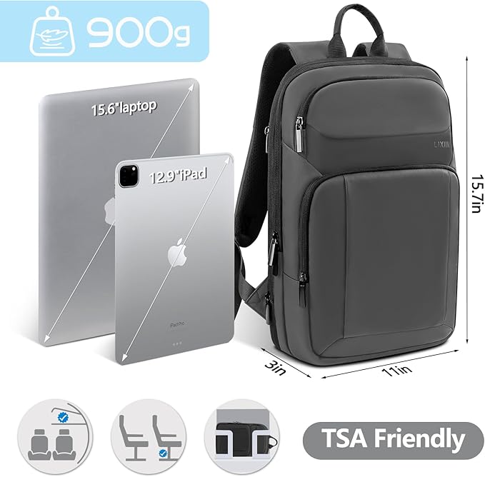 Backpack for Men Slim & Expandable Travel Laptop Backpack with USB Charging Port Water Resistant Anti-Theft Business Backpack Fits 15.6In Laptop for Commute Work College with Small Bag(Simple Gray)