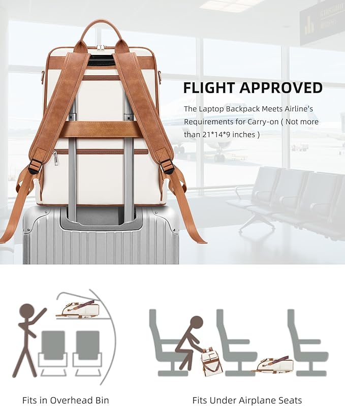 Leather Laptop Backpack for Women Designer Laptop Bag, 16.5 inch Travel Computer Backpacks Purse with Tassel for Work Business with Satchel Purse Beige Brown