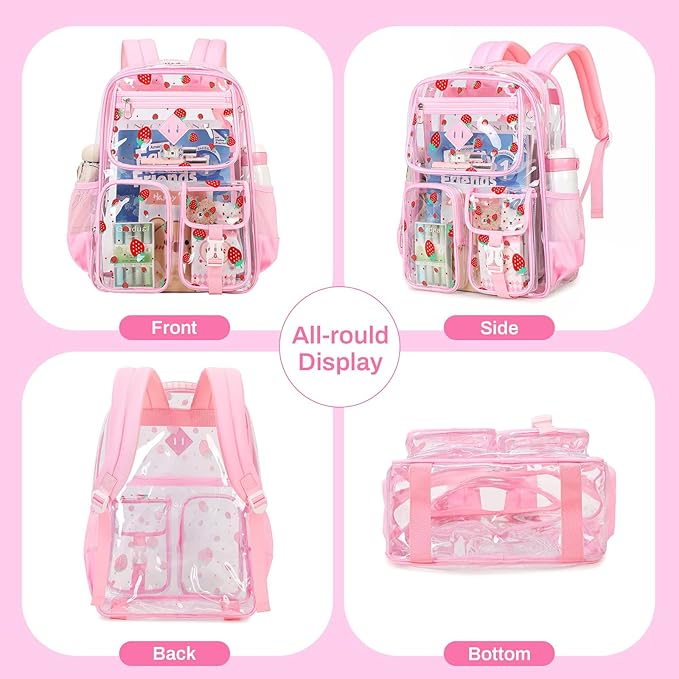 Clear Backpack for School,Heavy Duty PVC Transparent Bookbag for Girls Stadium Approved See Through Backpack