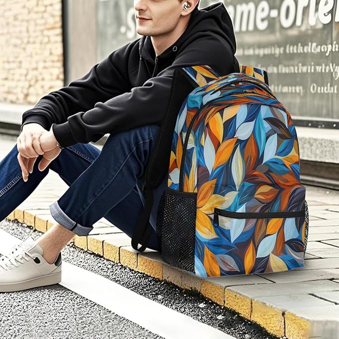 Pardick Abstract Leaves Backpack for Kids Girls Boys Lightweight School College Students 18in Bookbag Large Capacity Computer Backpacks Laptop Rucksack Travel Gym Hiking Camping Daypack
