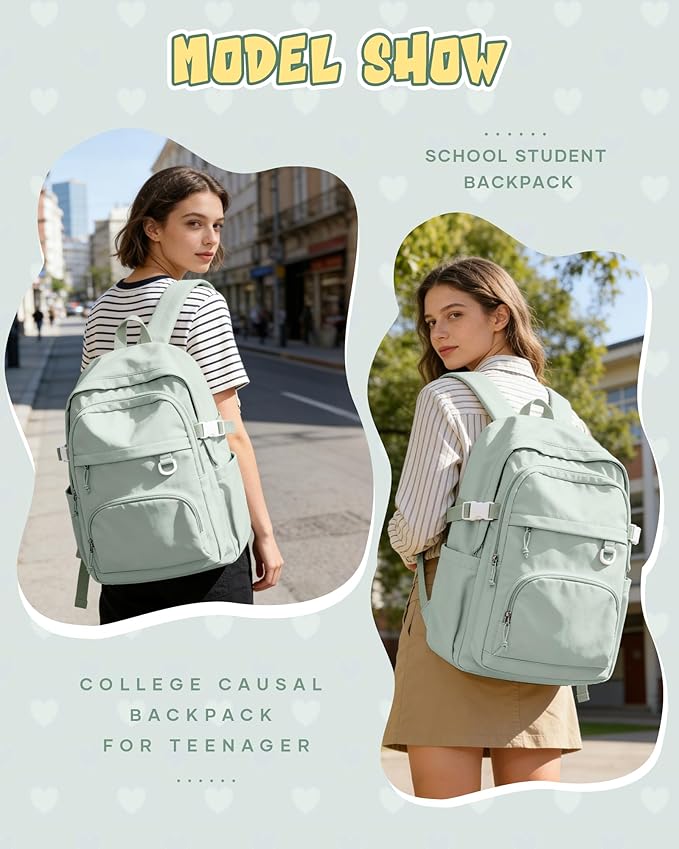 Lightweight Backpack for College & High School Backpack With Lots of Pockets Cute School Bag for Girls Boys, Large Capacity Bookbag for Women Men, Waterproof Teens Casual Daypack Backpack(Green)