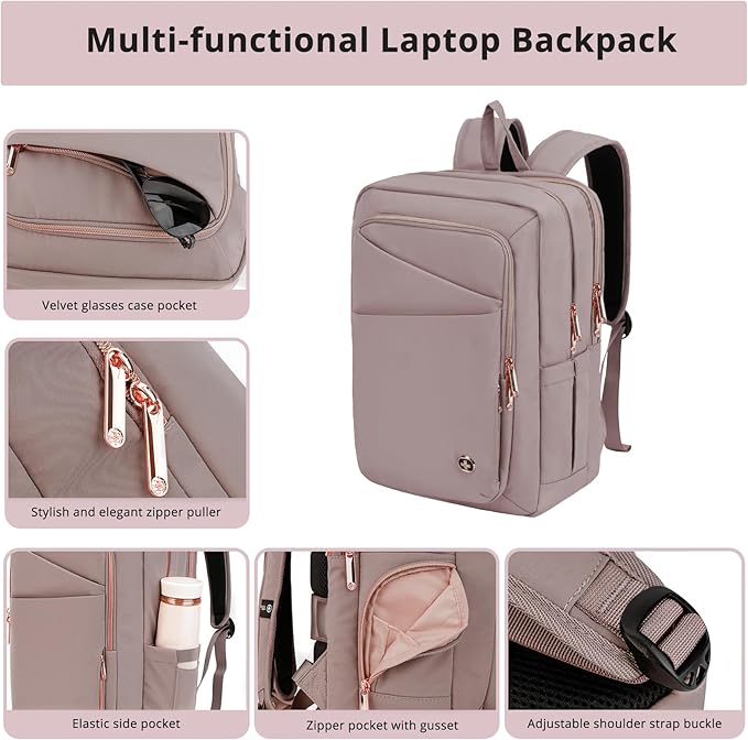 Swissdigital Design Women's Laptop Backpack, Compact College Bookbag with USB Port,Well-Organized Daypack for Work Business, Fits 15.6" Laptop, Pink | SD1006F-82
