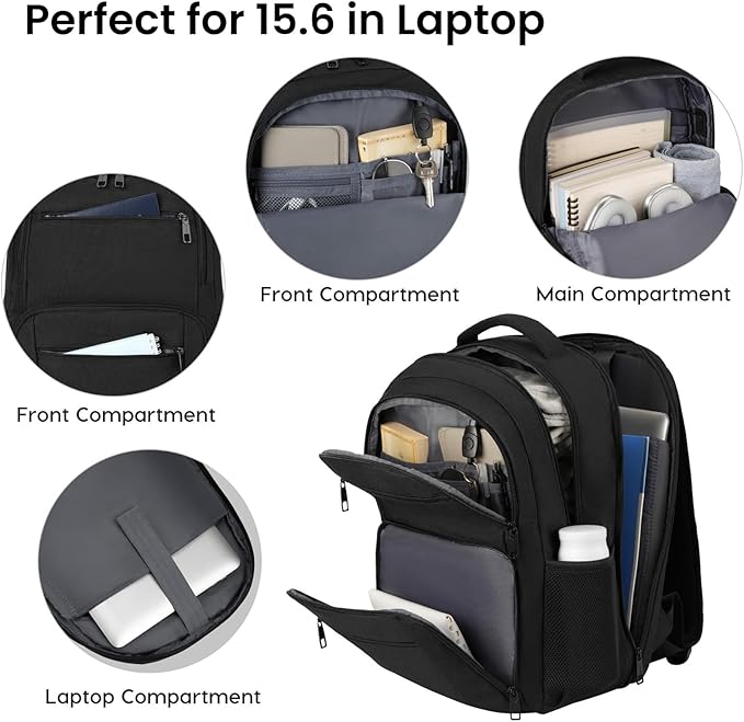 BIKROD Backpack for Men and Women, School Backpacks for Teen Boys Water Resistant TSA Travel Backpack with USB Charging Port, Business Anti Theft Sturdy Computer Bag Gifts Fits 15.6 Inch Laptop,Black