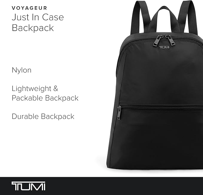 TUMI - Just In Case Foldable Backpack - Lightweight, Compact Travel Backpack - For One Bag Travel - 15.5" X 12.3" X 4.5" - Black with Gunmetal Hardware