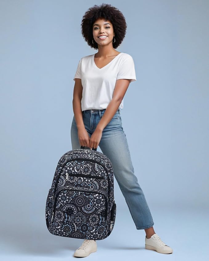 Large Backpack for Women Backpack with Lots of Pockets for Travel Work School Bookbag with Laptop Compartment for High School College Girls Mochilas Morrales para Mujer (Black/Gray, Paisley)