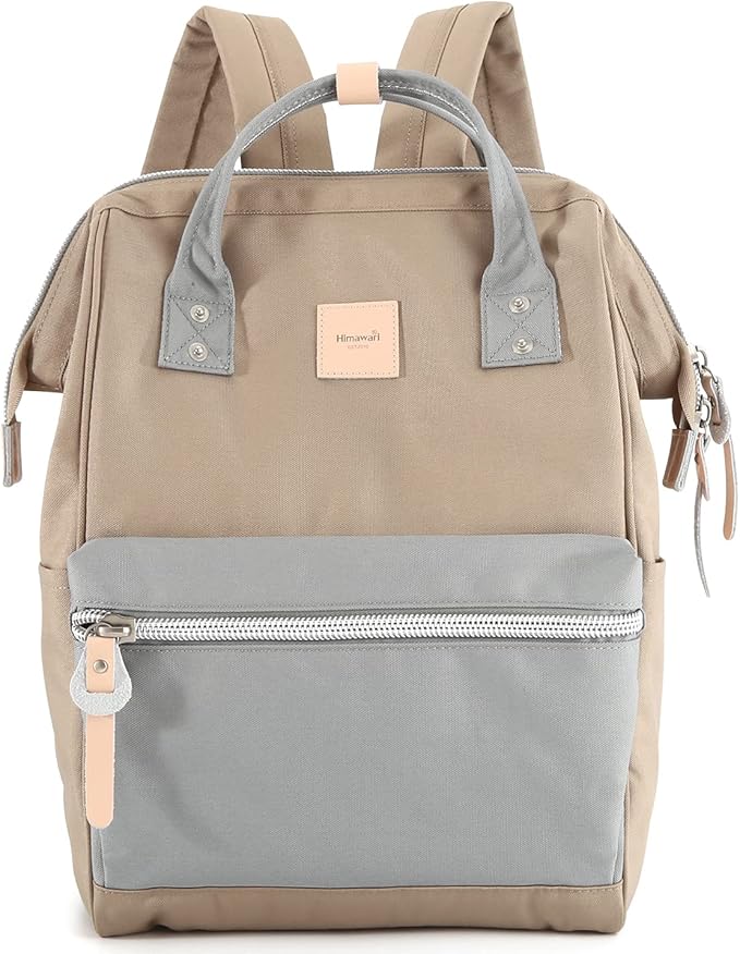 Himawari Laptop Backpack for Women & Men - Travel Backpack With USB Charging Port, Water Resistant, Large Business Bag, College & Doctor Bag (1881-Khaki+leaden22#)