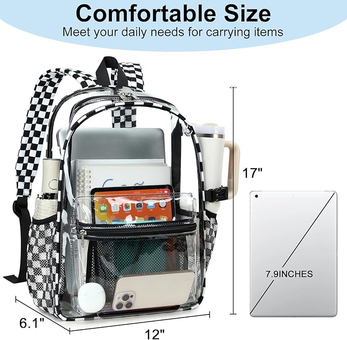 BTOOP Clear Backpack Heavy Duty Transparent Backpack 17" See Through Bookbag for College Work Festival Security with Padded Strap Large Capacity Purple