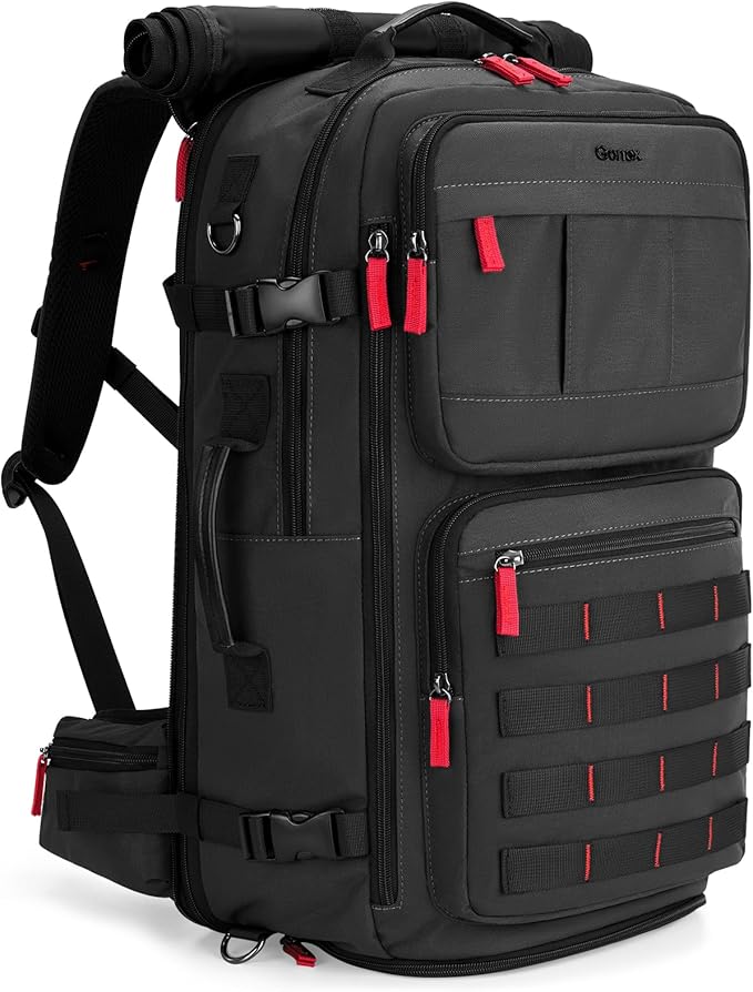 Gonex Travel Backpack, Large Carry-On Nylon Duffle Bag, 3-in-1 Convertible Laptop Bag for Men & Women, Durable for Work & Weekend Travel (Black)