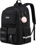 School Backpack for Teen Girls & College Women - Anti-Theft & Water Resistant 17.3 Inch Laptop Mochilas Bookbag - Large Ergonomic Straps Backpack, Classic Black