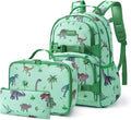 mommore Kids Backpack for Boys 4-8 with Lunch Box Elementary Kindergarten Preschool School Backpack 15'' Fit Folders Bottles, Green Dinosaur