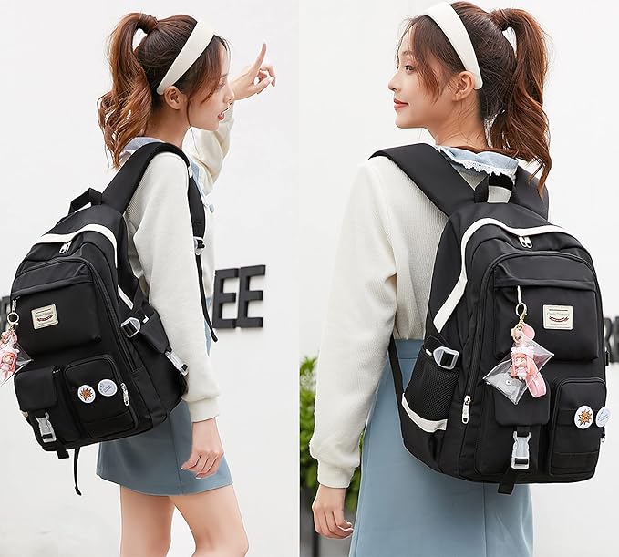 Makukke School Backpacks for Teen Girls - Laptop Backpacks 15.6 Inch College Cute Bookbag Anti Theft Women Casual Daypack,Black