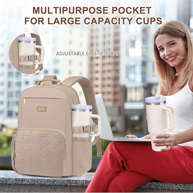 Laptop Backpack for Women Bookbag: 15.6 inch Work Backpacks with Pouch Pocket for Large Capacity Cup & USB Charger College Book Bag Travel Business Nurse Teacher Bookbags Anti-theft Back Pack