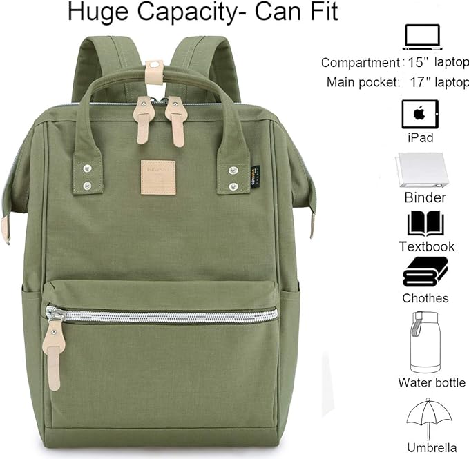 Himawari Large Travel Backpack with Laptop Compartment 17 Inch Roomy Doctor Bag College backpack for Women&Men-Not include USB Port (Olive green&plus）