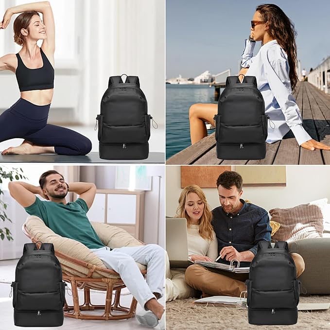 seyfocnia Large Gym Backpack for Men,Waterproof Travel Backpack With Shoe Compartment Lightweight Sports Gym Bag Casual Daypack-Black