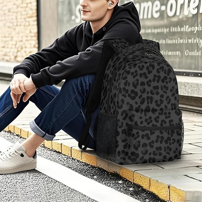 Pardick Black Leopard Cheetah Backpack for Kids Girls Boys Lightweight School College Students 18in Bookbag Large Capacity Computer Backpacks Laptop Rucksack Travel Gym Hiking Camping Daypack