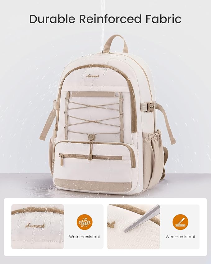 LOVEVOOK Laptop Backpack for Women & Girls, Large Capacity Everyday Backpack with Water Bottle Holder, Chic Versatile Backpack Purse, Lightweight Casual Daypack for Work, Travel, College, Beige-Khaki