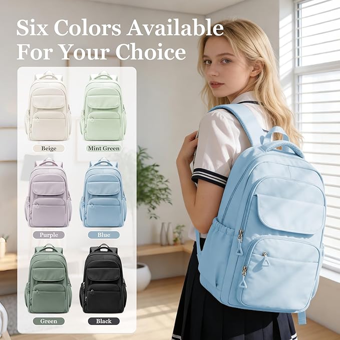 Cute School Backpack for Teens Girls Boys Waterproof School Bag Basic Backpack for College Students Multi Pocket Backpack Lightweight Casual Daypack Backpacks for Women Men（Blue）