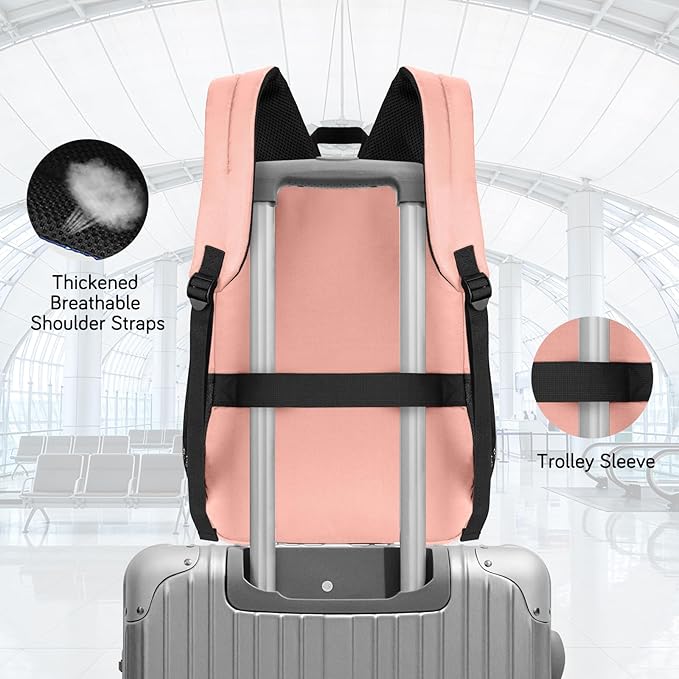 Goloni Lightweight Laptop Backpack 1.1Lbs, 36L Wear-Resistant Water Resistant Backpack with Laptop Compartment for Men Women, College Work Travel Bookbag,Pink