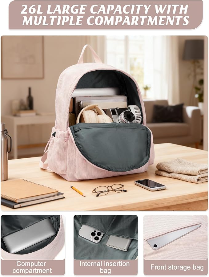 Classic Backpacks For School Teens Girls Boys, Lightweight Casual Daypacks Middle Students Backpck, Cute High School Bookbag, Simple College Backpack for Women Men(Pink)