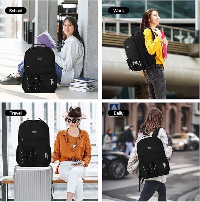 Backpack for School Teens Boys and Girls, Black Backpack for Men and Women College Bookbag Travel Laptop Back Pack Fits 15.6 Inch Laptop