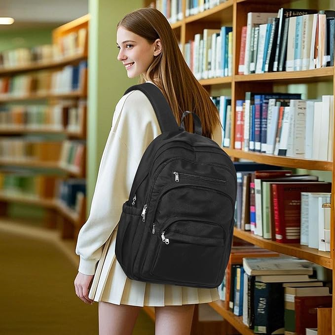 weradar Black School Backpack For Women Men, Lightweight Casual Daypack College Backpack, Aesthetic Students Bookbag, Backpack With Lots Of Pockets,Cute High School Bag For Boys Girls
