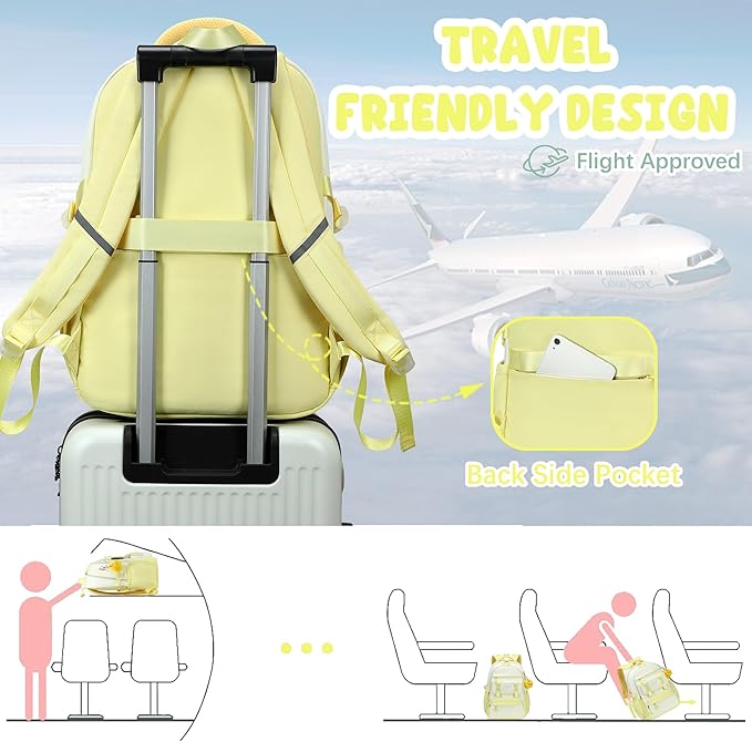 School Backpack for Girls, Laptop Backpack 15.6 Inch Kids Elementary Middle High School Bag Anti Theft Cute College Bookbags for Teens Girls Women Students Casual Travel Daypack,Yellow Beige