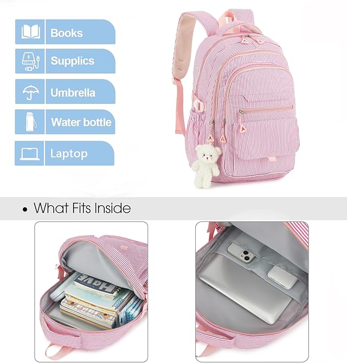 Girls Backpack for College High Middle School Student, Cute Aesthetic Bookbag for Teens Women with Accessories