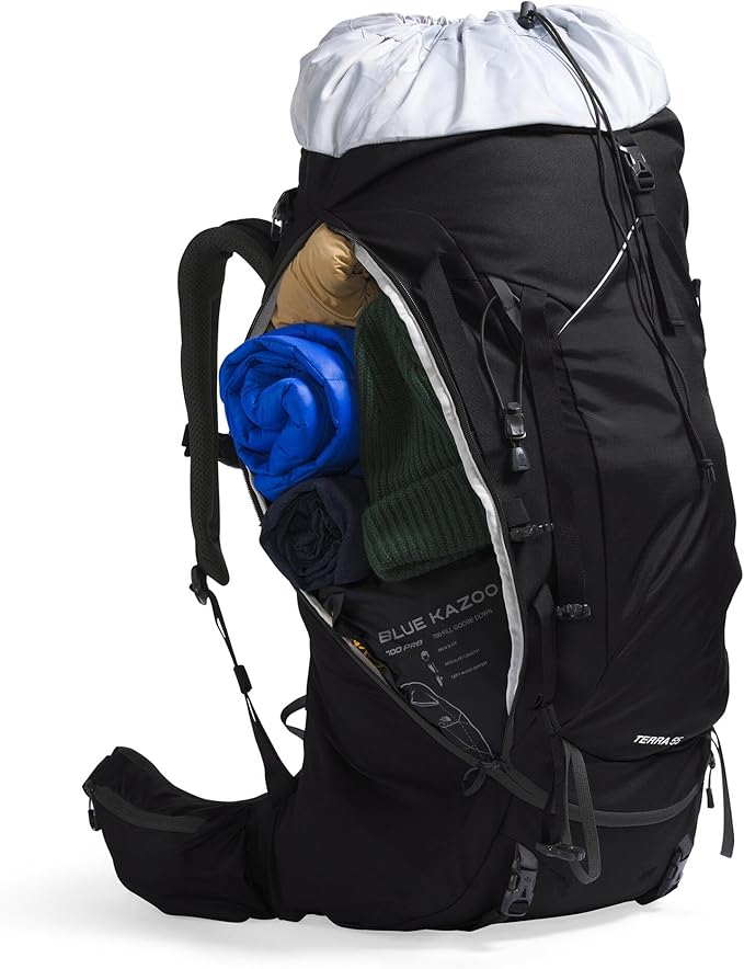 The North Face Terra 55 Backpack - Unisex Hiking Pack, Cinch-Top Opening with Zipper, Pole & Ice Axe Attachments, TNF Black/Asphalt Grey-NPF, Small/Medium