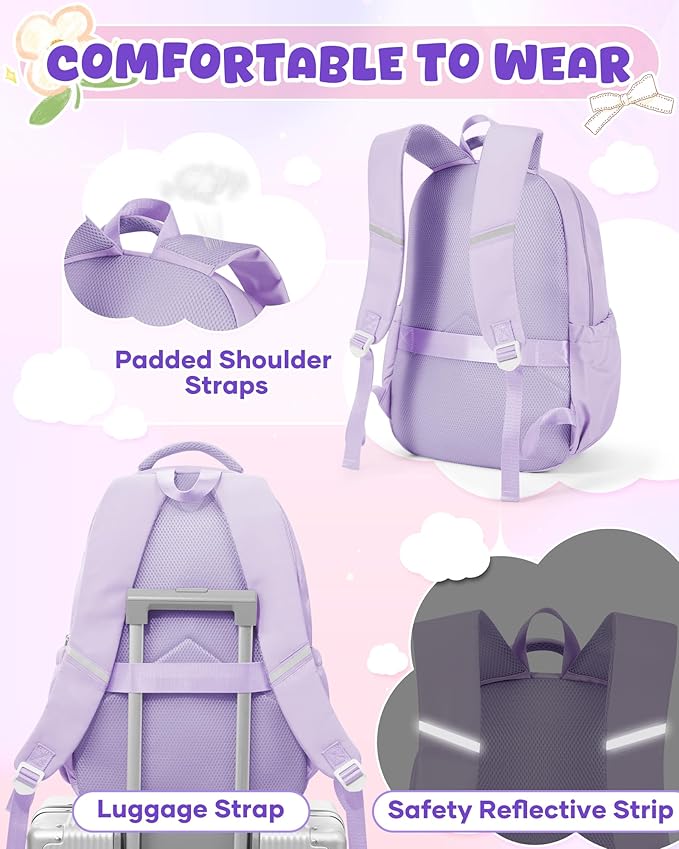 Backpack for Girls,Kids School Backpack Girls Cute Kindergarten Elementary Preschool Middle School Bags Kids Teens Aesthetic Bookbag Kawaii Backpacks Student Daypack Purple
