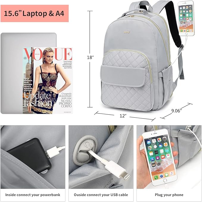 School Backpack Women,15.6 inch Laptop Bookbag with Stylish Stitch Pattern for Teen Girls,College Backpack Nursing Daypack TSA Friendly for Trip Work Business Middle School