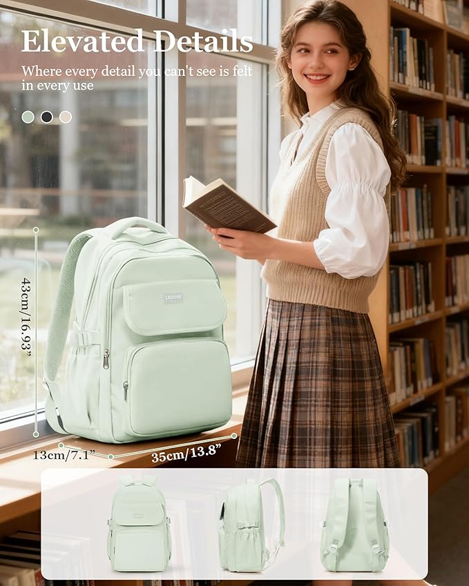 Aesthetic College Backpacks For Women Men,Waterproof High School Back pack,Kawaii Backpack For Teens Girls Boys,Student Latop Travel Backpack(Mint Green)