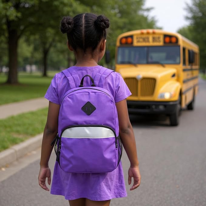 Trail maker Reflective School Backpack for Kids | Colorful Backpack with Adjustable Straps, Side Water Bottle Pockets (Purple)
